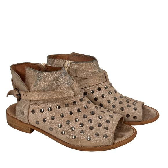 Anthro Musse & Cloud Leather Studded Peep Toe Booties Size 38 - Picture 1 of 8